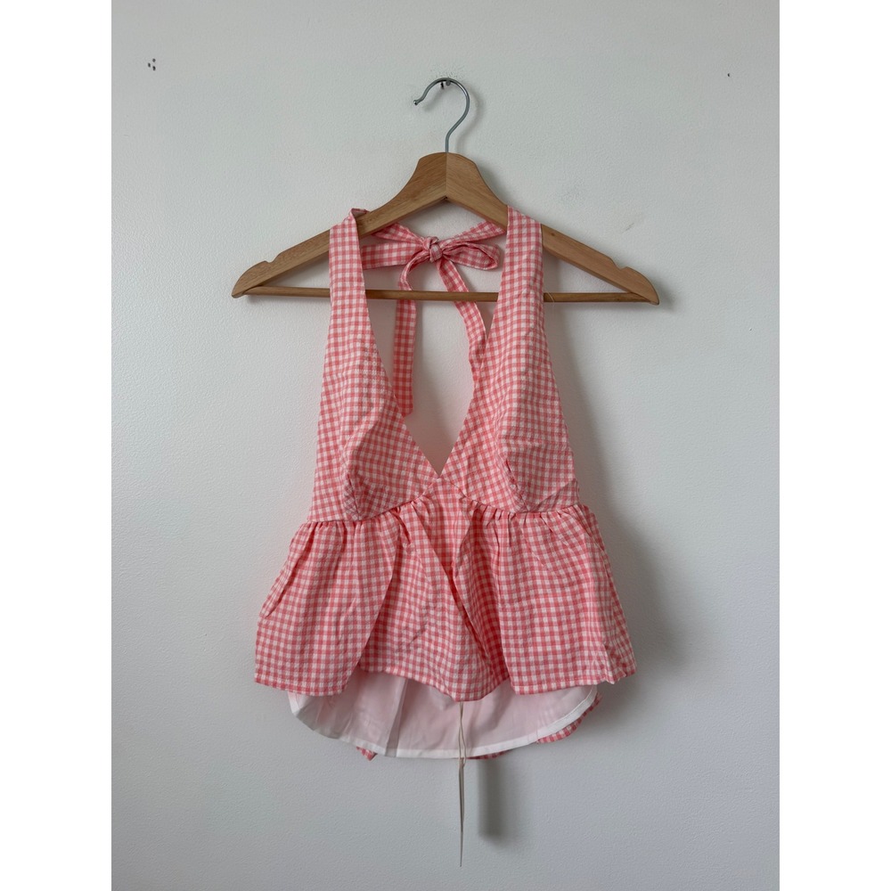 Altar'd State Cierra Gingham Halter Top – Peach/Ivory – Women's XL – NWT - Picture 2 of 5